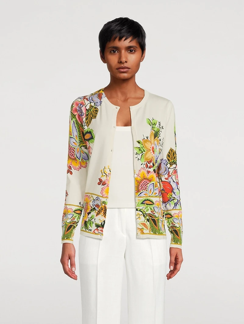 Silk-Blend Cardigan Bouquet Print