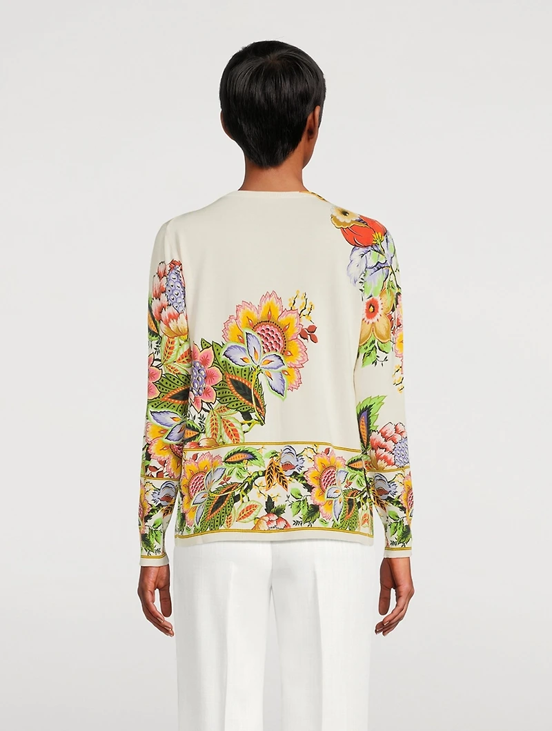 Silk-Blend Cardigan Bouquet Print