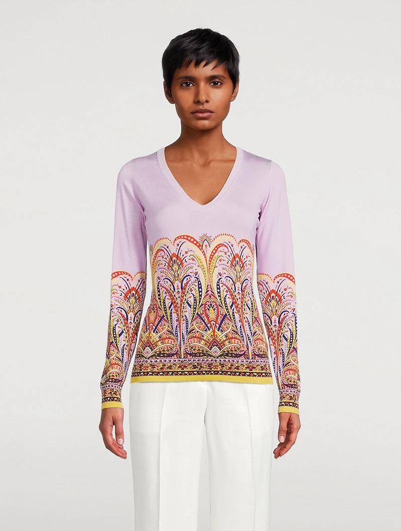Silk-Blend Sweater Bouquet Print