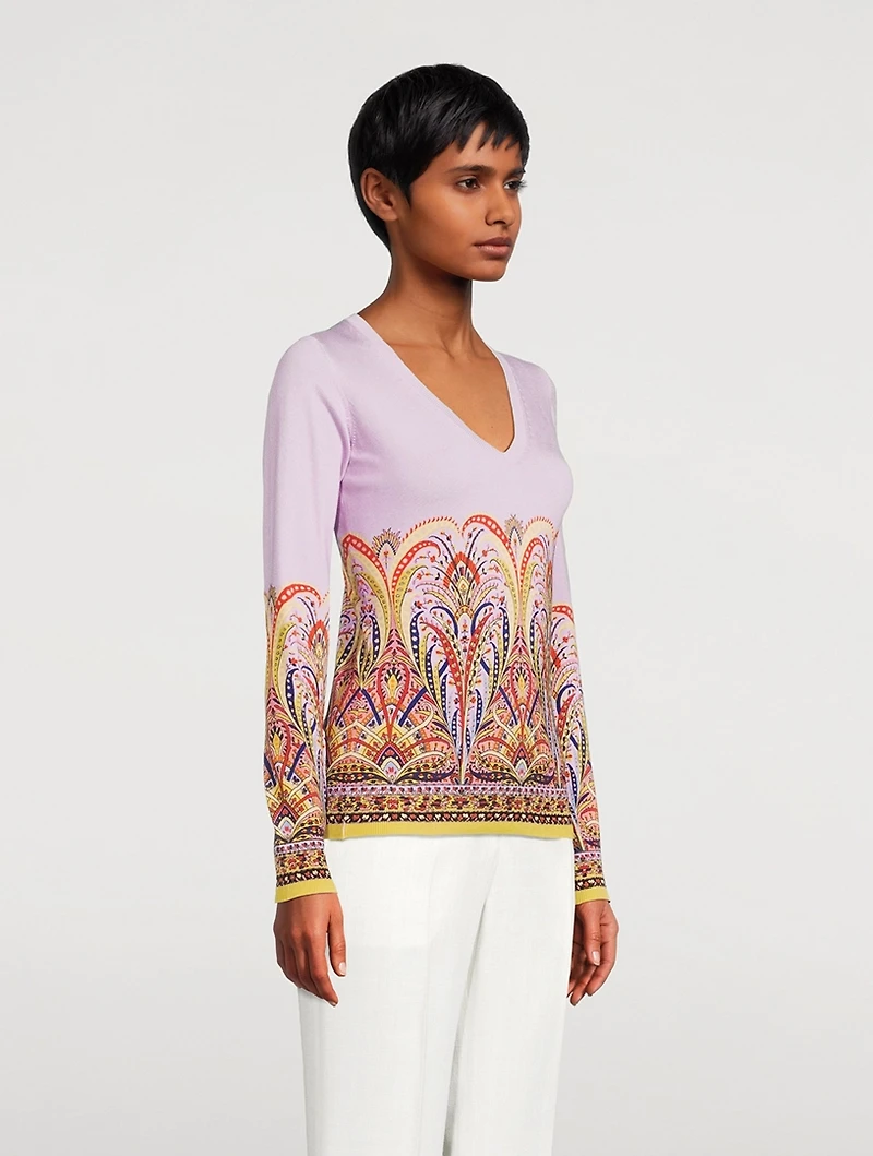 Silk-Blend Sweater Bouquet Print