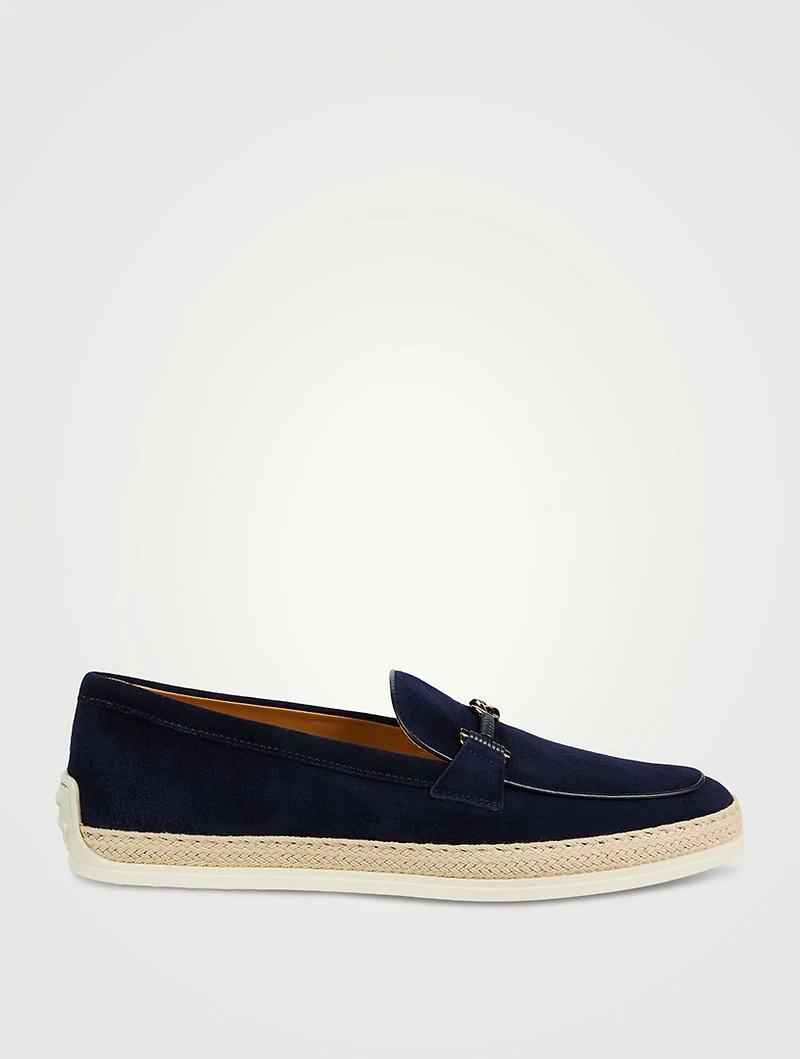 Suede Raffia Loafers