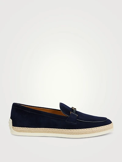 Suede Raffia Loafers
