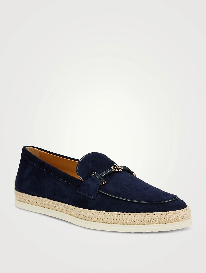 Suede Raffia Loafers