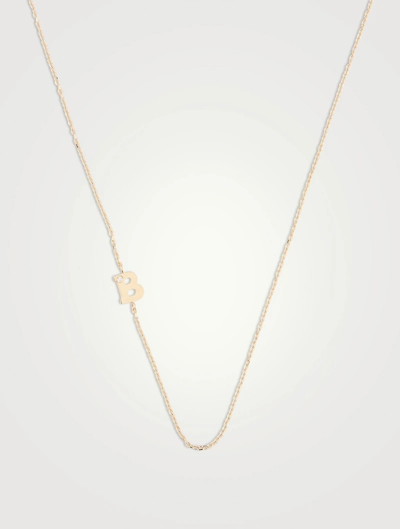 Love Letter 14K Gold B Initial Single Diamond Necklace