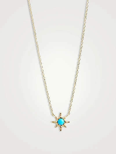 Aztec 14K Gold Micro Starburst Necklace With Turquoise