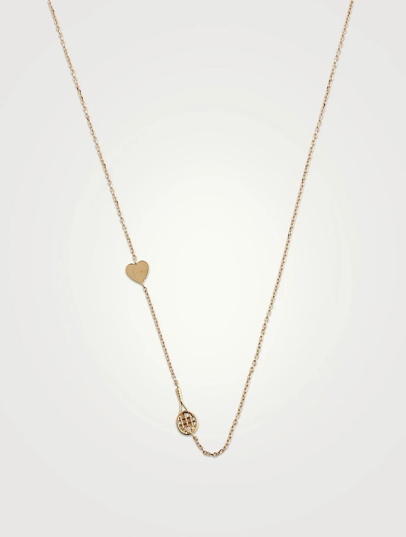 Love Letter Kelly 14K Gold Tennis Racket And Heart Necklace With Diamond