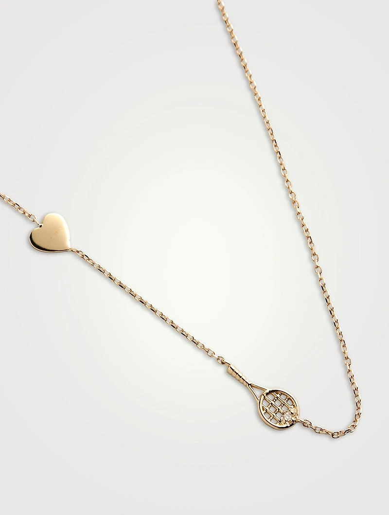 Love Letter Kelly 14K Gold Tennis Racket And Heart Necklace With Diamond