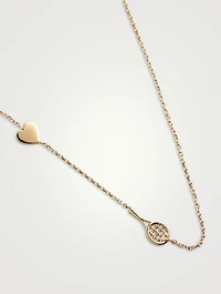 Love Letter Kelly 14K Gold Tennis Racket And Heart Necklace With Diamond