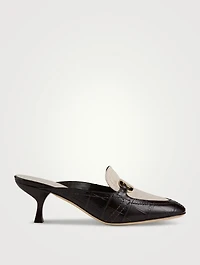 Croc-Embossed Leather And Canvas Mules