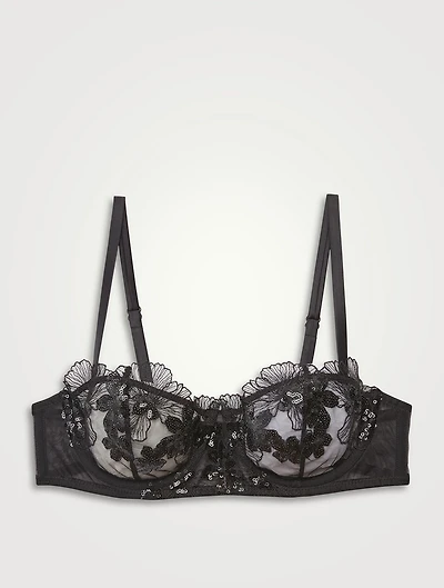 Sequin Violet Embroidery Balconette Bra