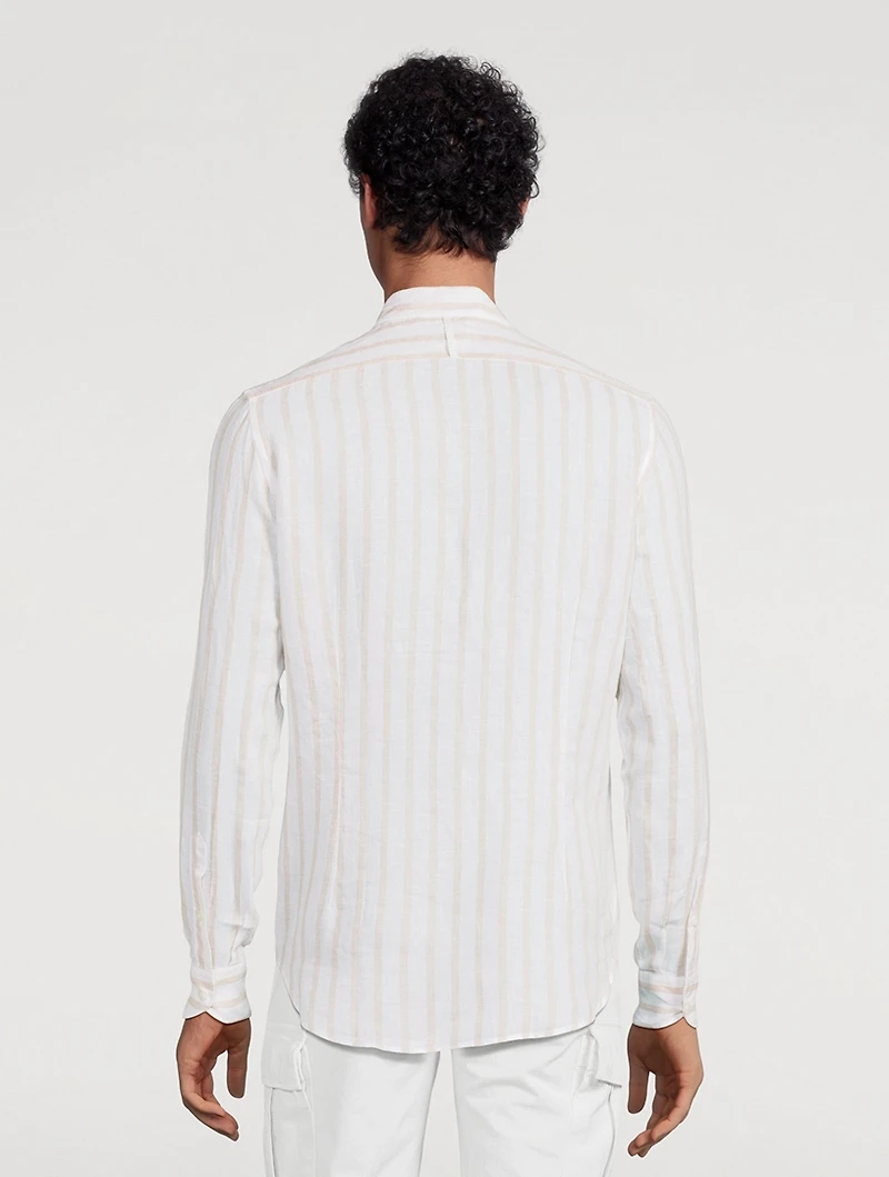 Linen Shirt Striped Print