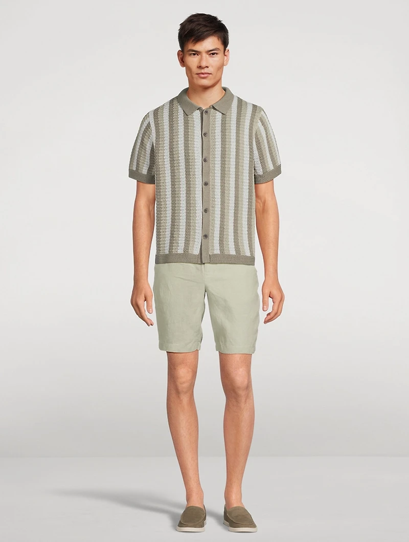 Crochet Stripe Short-Sleeve Shirt