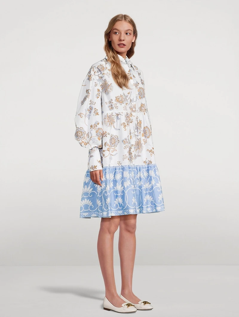 Mixed-Print Cotton Shirt Dress