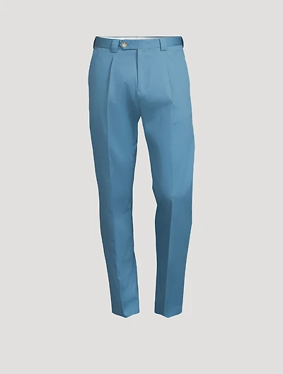 Stretch Cotton Twill Pleated Pants
