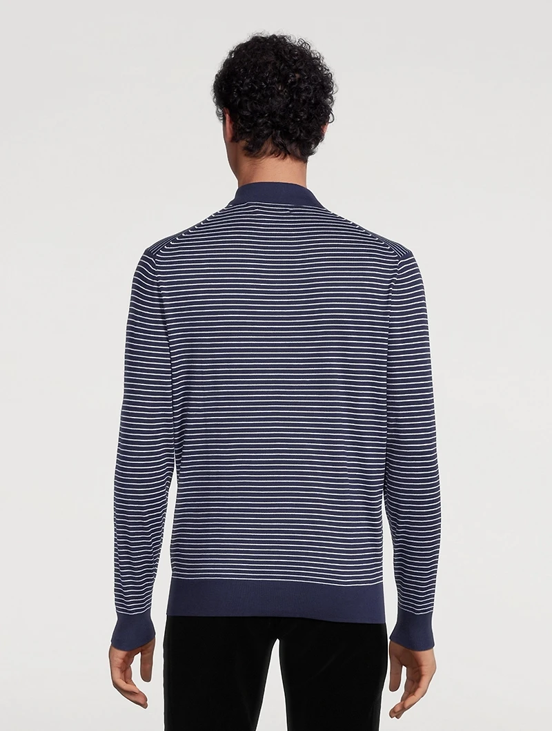 Cotton Polo Sweater Striped Print