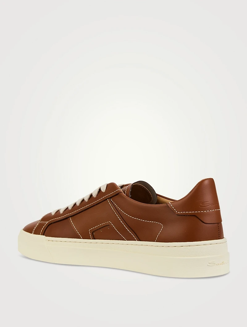 Leather Double Buckle Sneakers