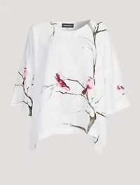 Linen Top Bird And Plum Blossom Print