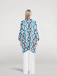 Longline Linen Shirt Tile Print