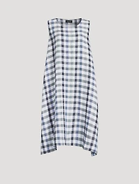 Linen-Blend Midi Dress Plaid Print
