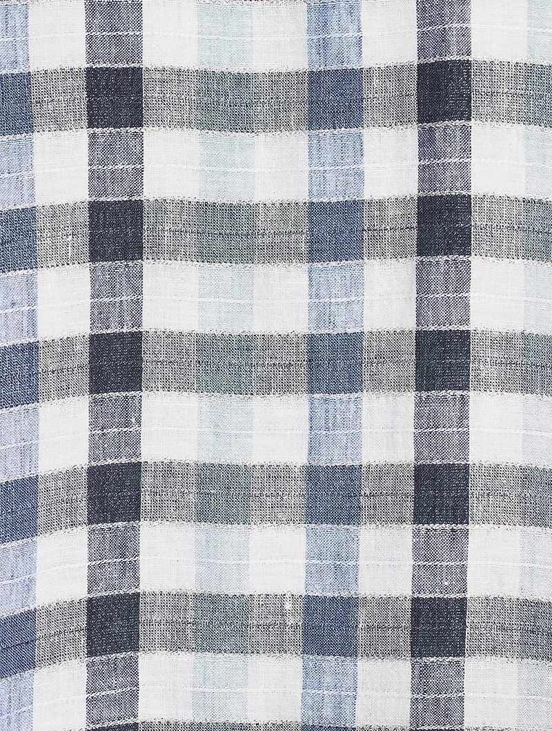Linen-Blend Midi Dress Plaid Print