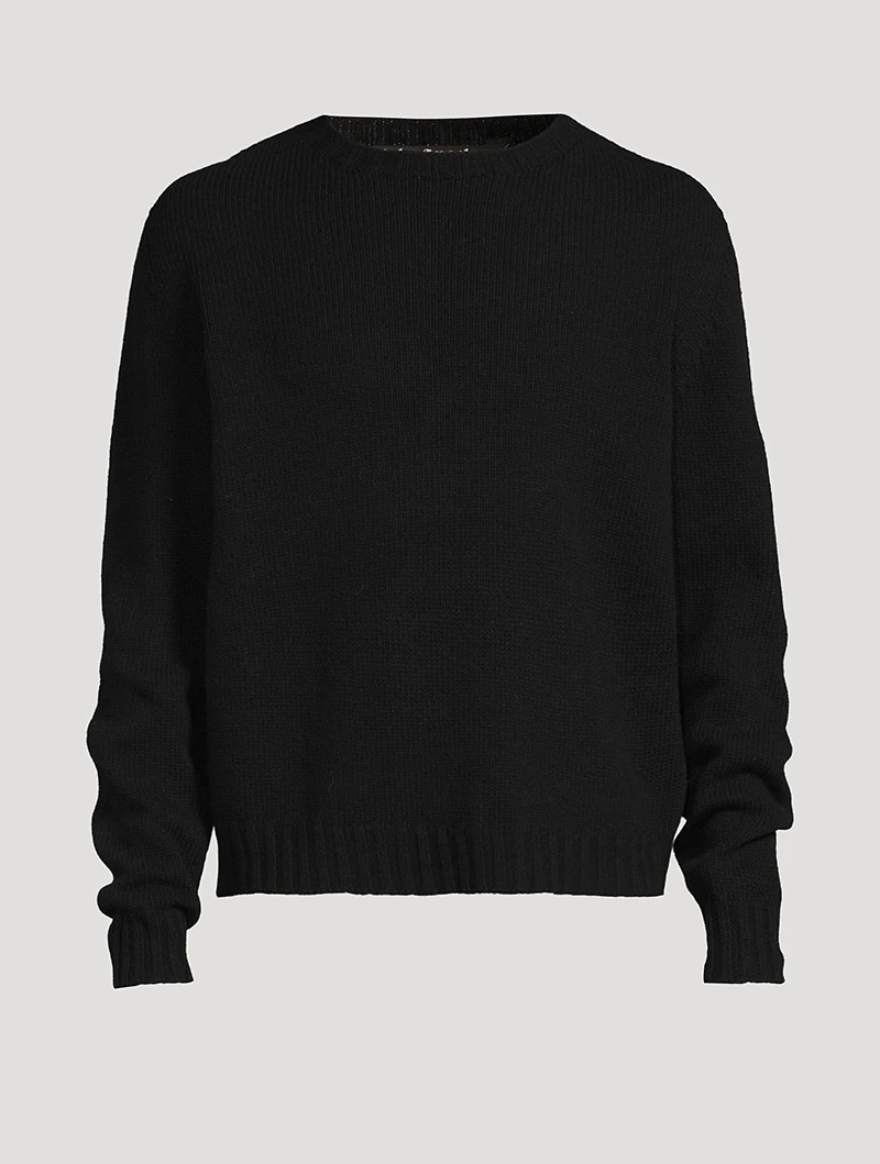 Wool-Blend Curved Logo Sweater