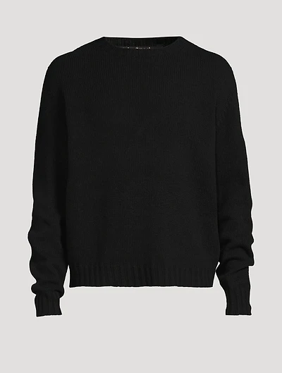 Wool-Blend Curved Logo Sweater