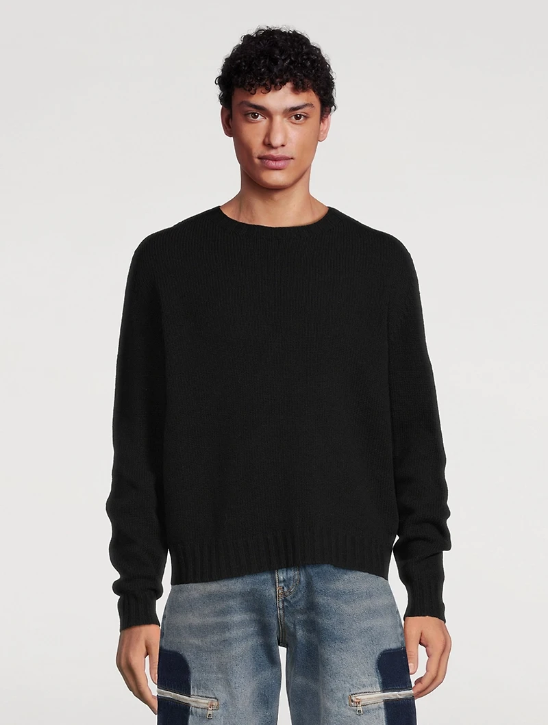 Wool-Blend Curved Logo Sweater