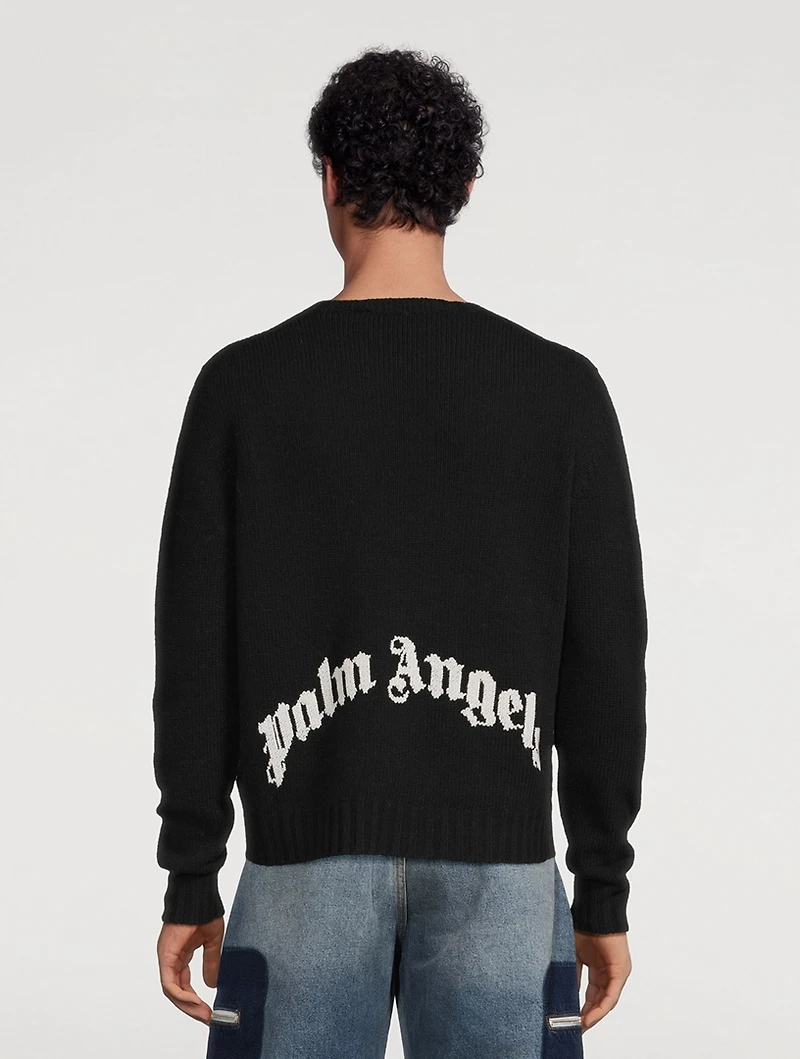 Wool-Blend Curved Logo Sweater