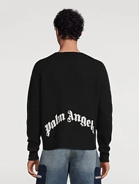 Wool-Blend Curved Logo Sweater
