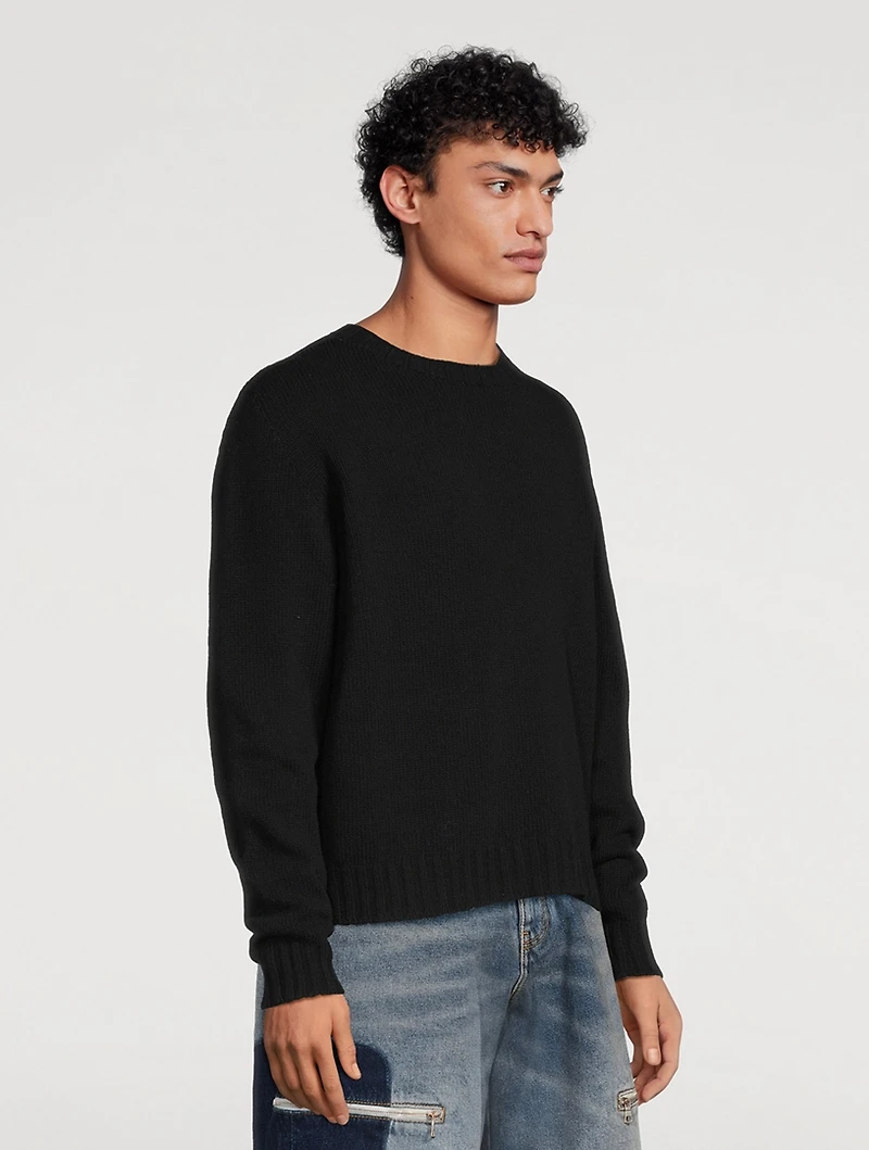 Wool-Blend Curved Logo Sweater