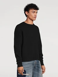 Wool-Blend Curved Logo Sweater