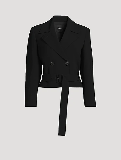 Double-Breasted Cropped Admiral Crepe Trench Coat