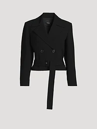 Double-Breasted Cropped Admiral Crepe Trench Coat