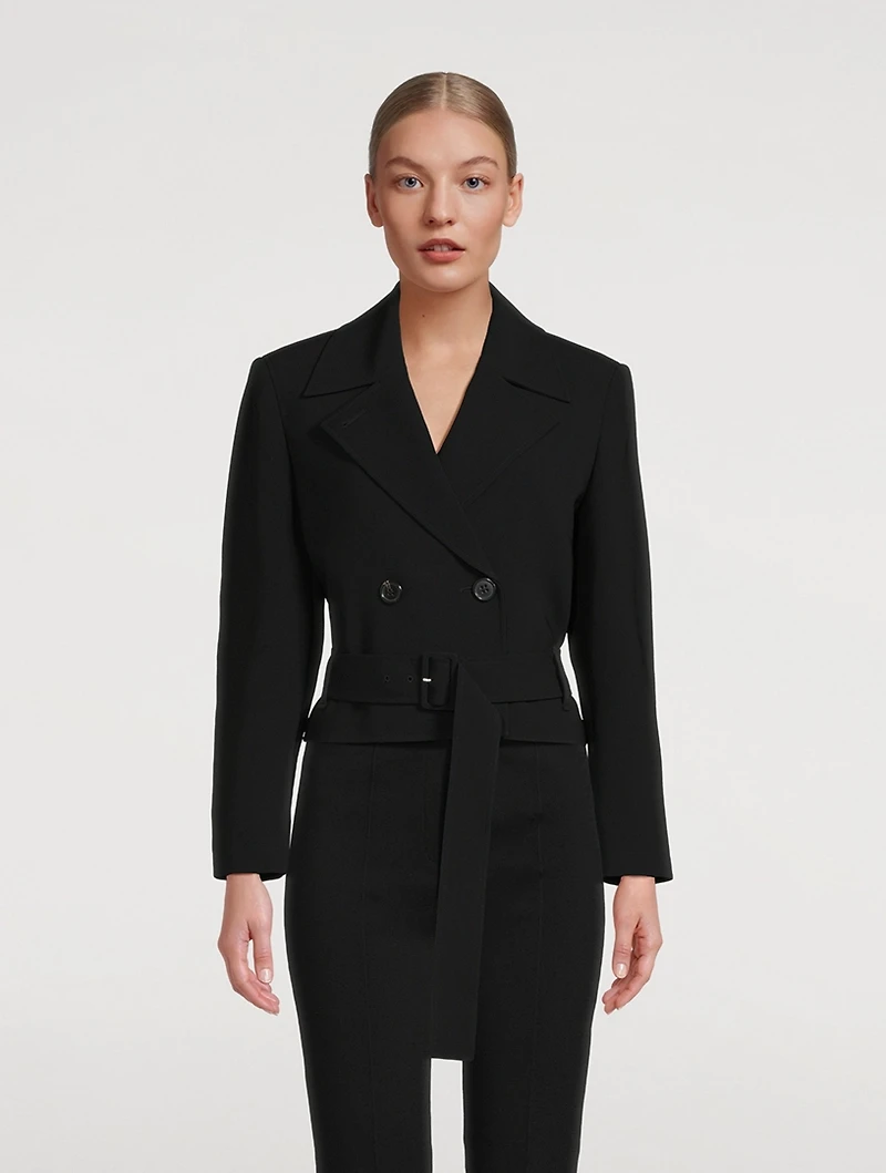 Double-Breasted Cropped Admiral Crepe Trench Coat