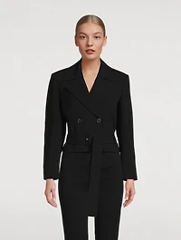 Double-Breasted Cropped Admiral Crepe Trench Coat