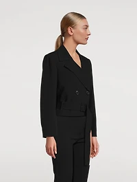 Double-Breasted Cropped Admiral Crepe Trench Coat