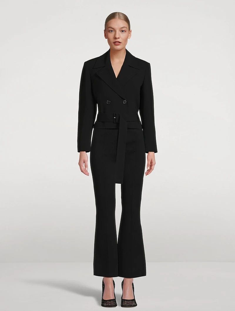 Double-Breasted Cropped Admiral Crepe Trench Coat
