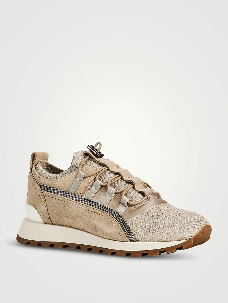 Drawcord Suede And Lurex Sneakers