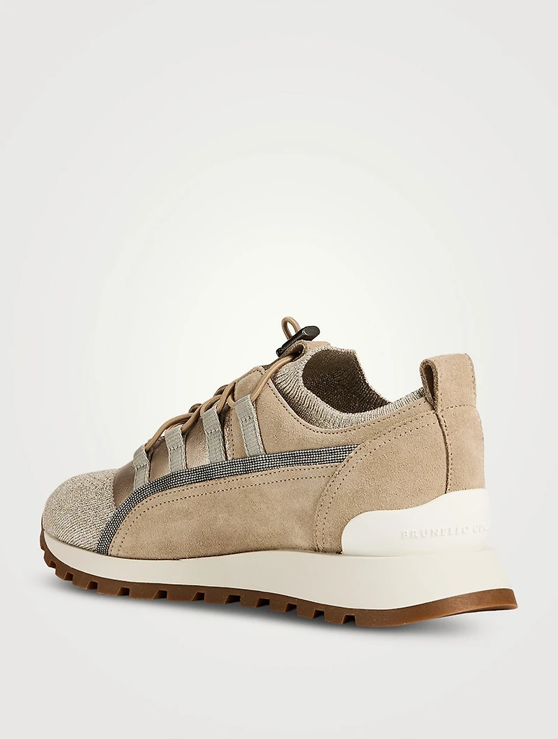 Drawcord Suede And Lurex Sneakers
