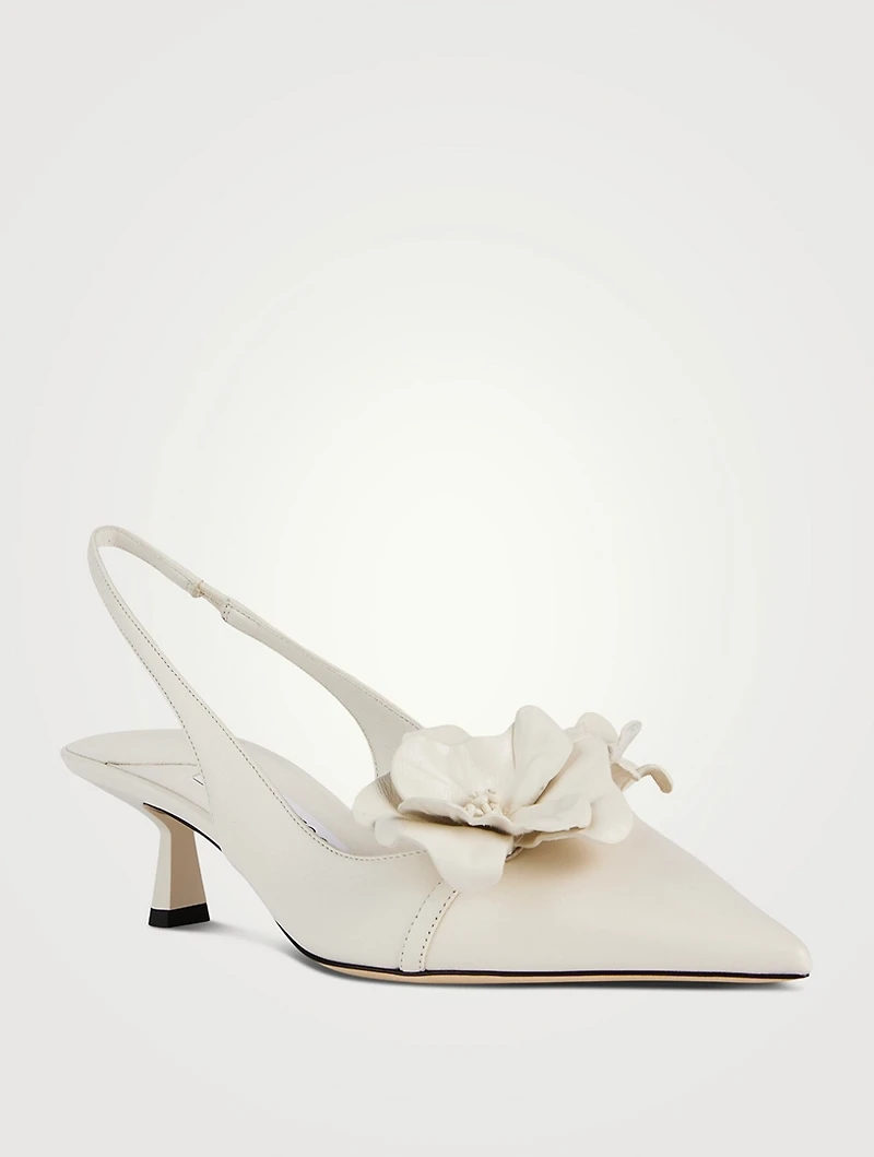 Amita Floral Appliqué Leather Slingback Pumps