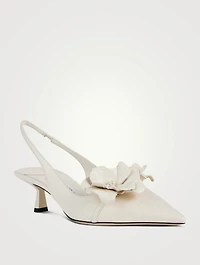 Amita Floral Appliqué Leather Slingback Pumps