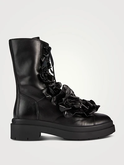 Nari Floral Appliqué Leather Combat Boots