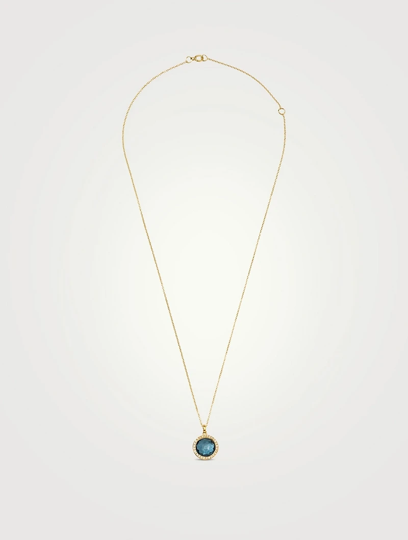 Small Lollipop 18K Gold Pendant Necklace With London Blue Topaz And Diamonds
