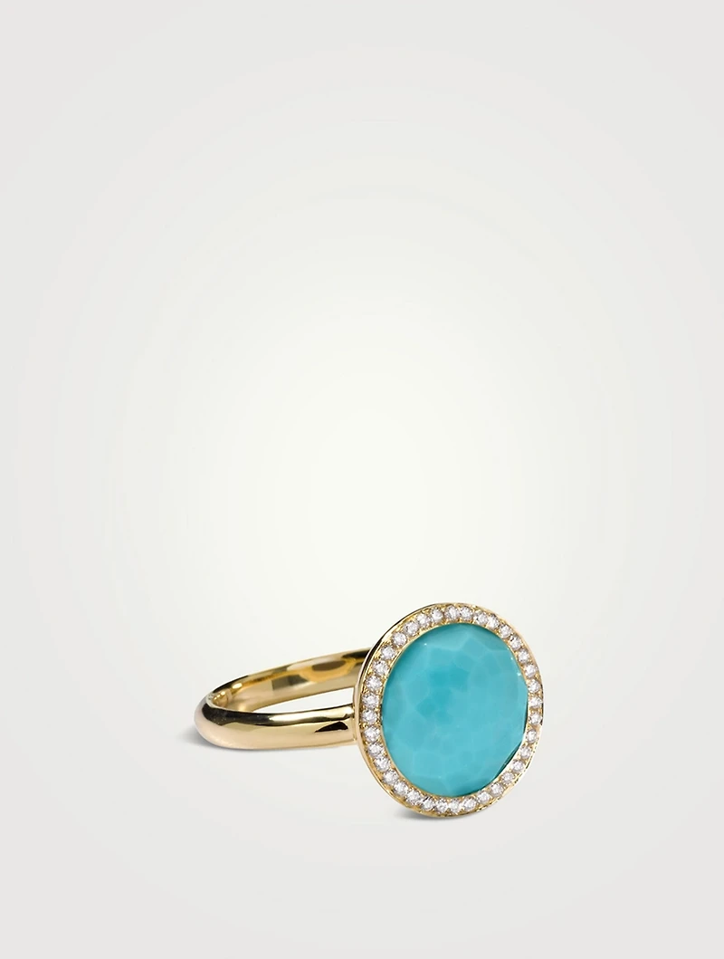Small Lollipop 18K Gold Turquoise Ring With Diamonds