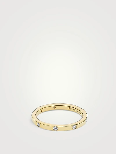 Stardust 18K Gold Thin Band Ring With Diamonds
