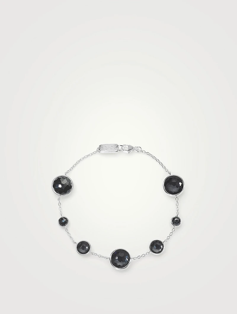 Lollipop Sterling Silver Seven-Stone Link Bracelet With Rock Crystal And Hematite