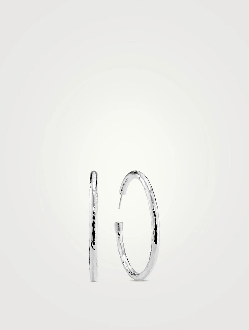 Large Classico Sterling Silver Hammered #4 Hoop Earrings