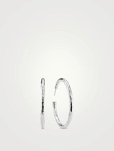 Large Classico Sterling Silver Hammered #4 Hoop Earrings