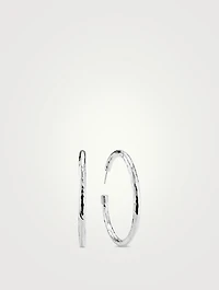 Large Classico Sterling Silver Hammered #4 Hoop Earrings
