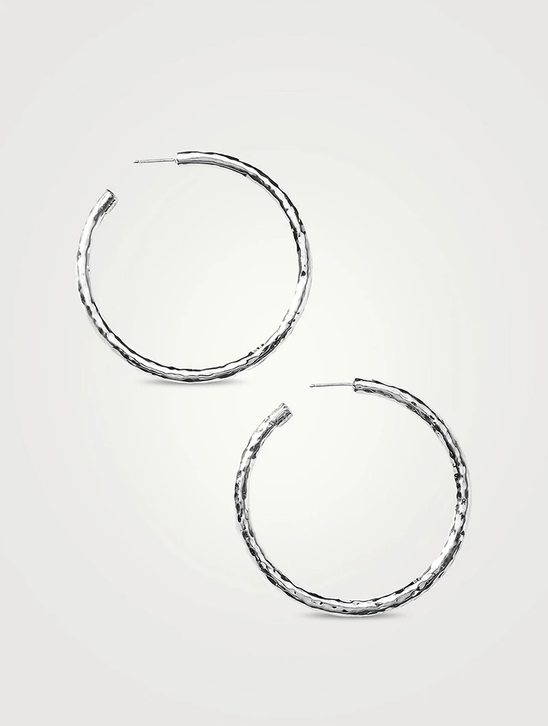 Large Classico Sterling Silver Hammered #4 Hoop Earrings